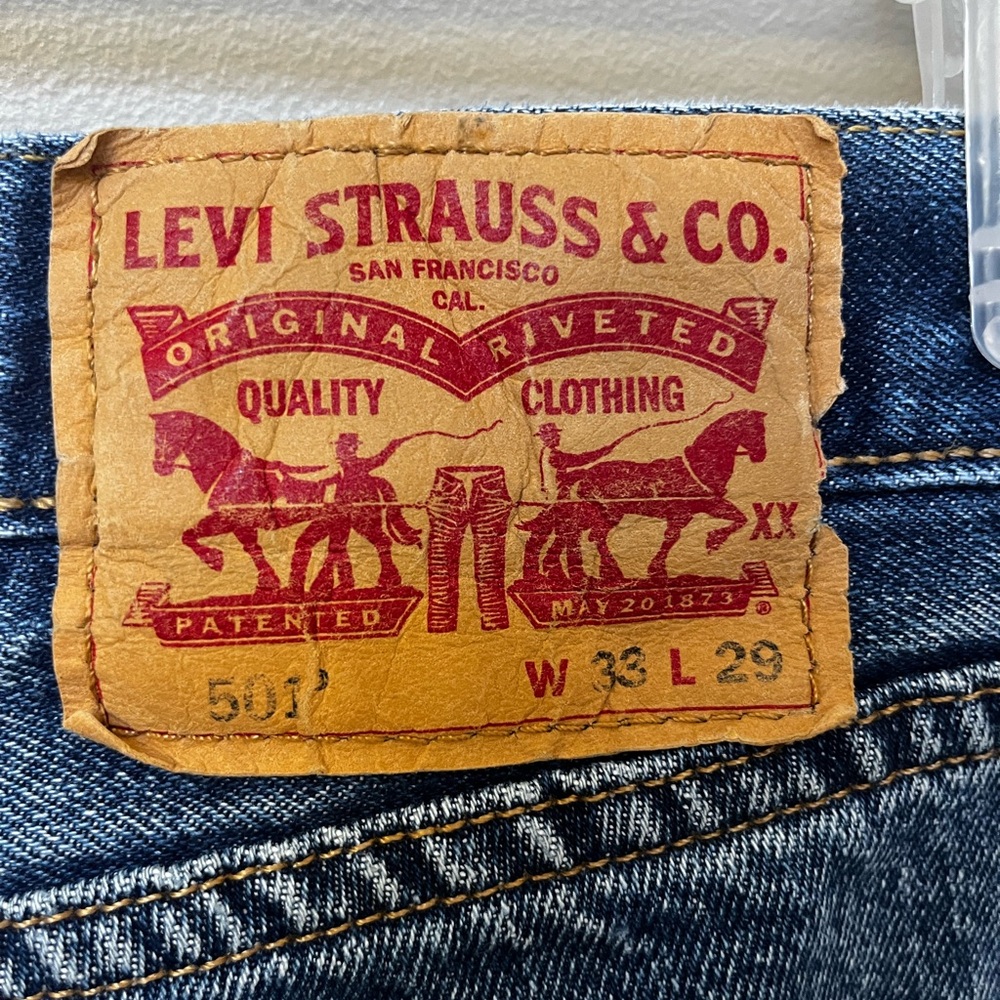 Levi's Men’s Denim Straight Jeans with Tan Leather Patch